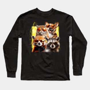 Meme Team: Cat, Dog, Raccoon Edition - Funny Animals - Bootleg Parody Long Sleeve T-Shirt